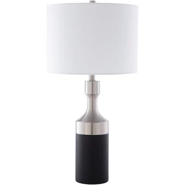 Artistic Weavers SINHARAJA 27.75 in. Black/Nickel Indoor Table Lamp with White Drum Shaped Shade