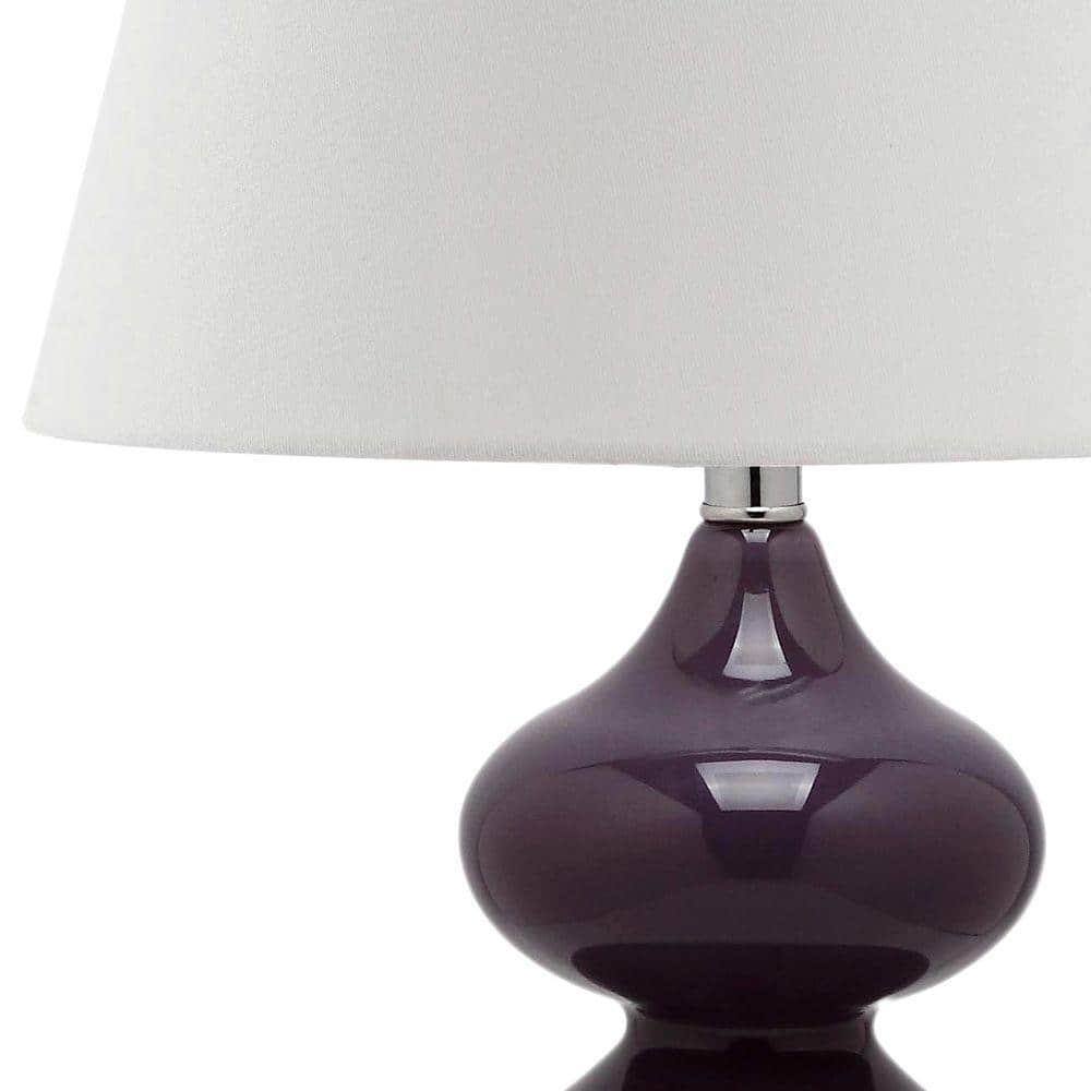 Eva Double Gourd Dark Purple Glass Table Lamp Set with Silver Accents