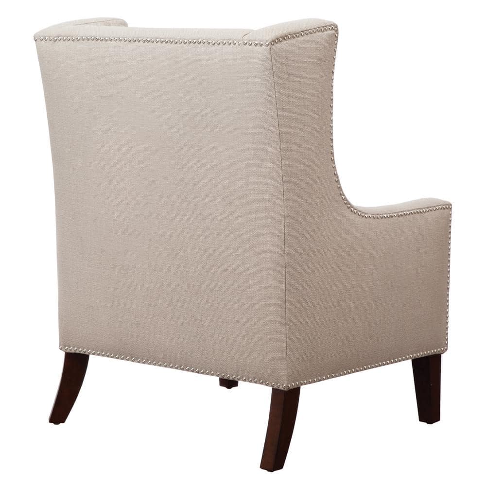 Taupe Linen Wingback Accent Chair with Tapered Wood Legs