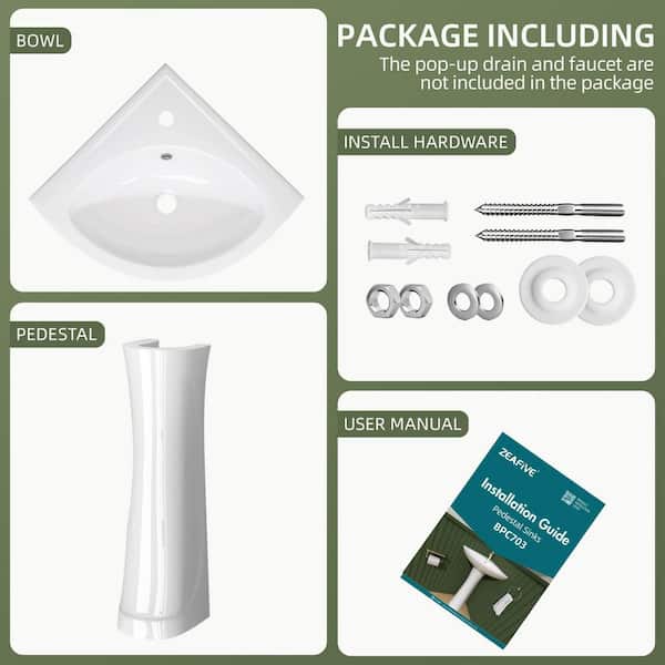 Zeafive 23 in. W x 30.5 in. H Vitreous China Corner Pedestal Sink