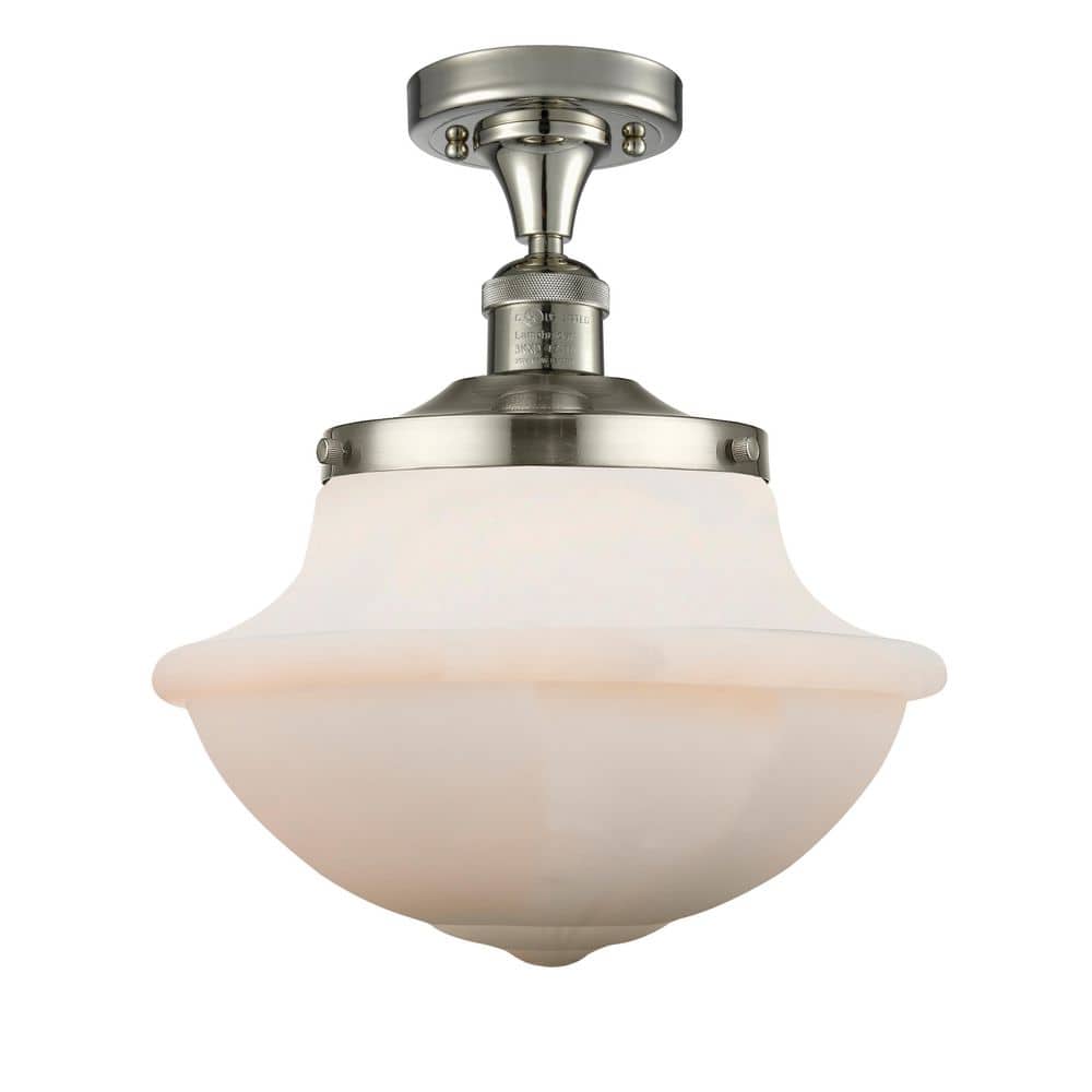 Oxford 11.75 in. 1-Light Polished Nickel Traditional Semi-Flush Mount with Frosted Glass Shade price history on PriceWatchPro