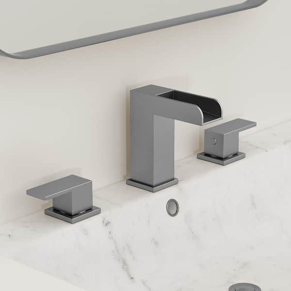 8 in. Widespread Double Handle Bathroom Faucet with Waterfall Spout in Brushed Nickel (Valve Included)