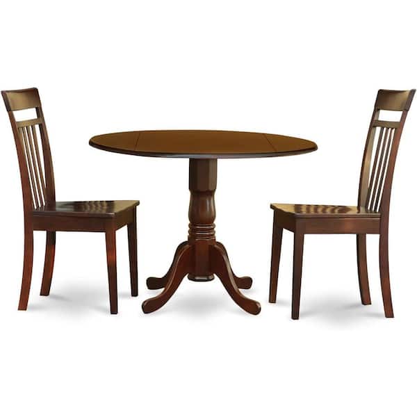 3-Piece Mahogany Finish Solid Wood Top-Dining Room Set with Dropleaf-Seats 4
