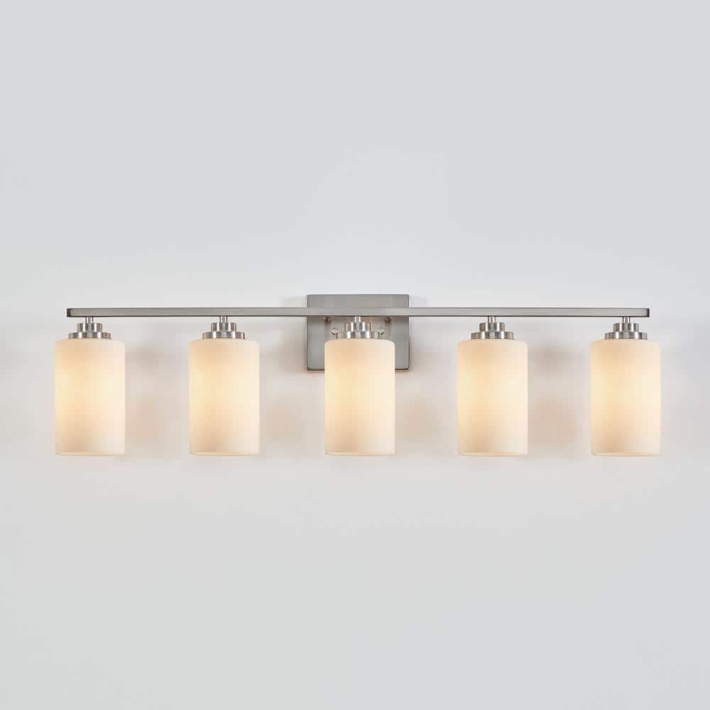 Brushed Nickel 5-Light Vanity Fixture with Frosted Glass Shades
