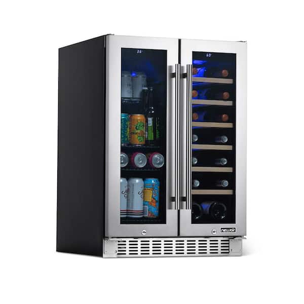 24 in. 18-Bottle and 58-Can Dual Zone Wine and Beverage Cooler in Stainless Steel,Built-in or Freestanding w/French Door