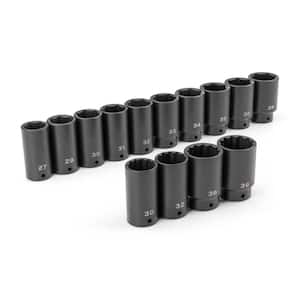 1/2 in. Drive Deep 6-Point and 12-Point Axle Nut Impact Socket Set, 14-Piece (27-39 mm)