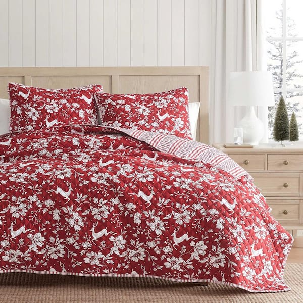 Dancing Deer 2-Piece Dark Red Microfiber Twin Quilt Set
