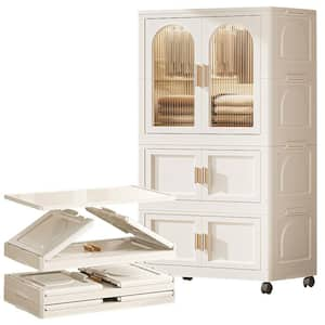 25.5 in. W x 15.8 in. D x 57 in. H Cream White Folding Linen Cabinet on wheels