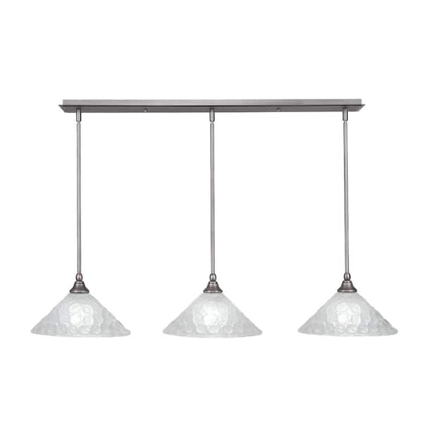 Unbranded Livingston 100-Watt 3 Light Nickel, Linear Pendant Light with 12 in. Italian Bubble Glass Shades No Bulbs Included