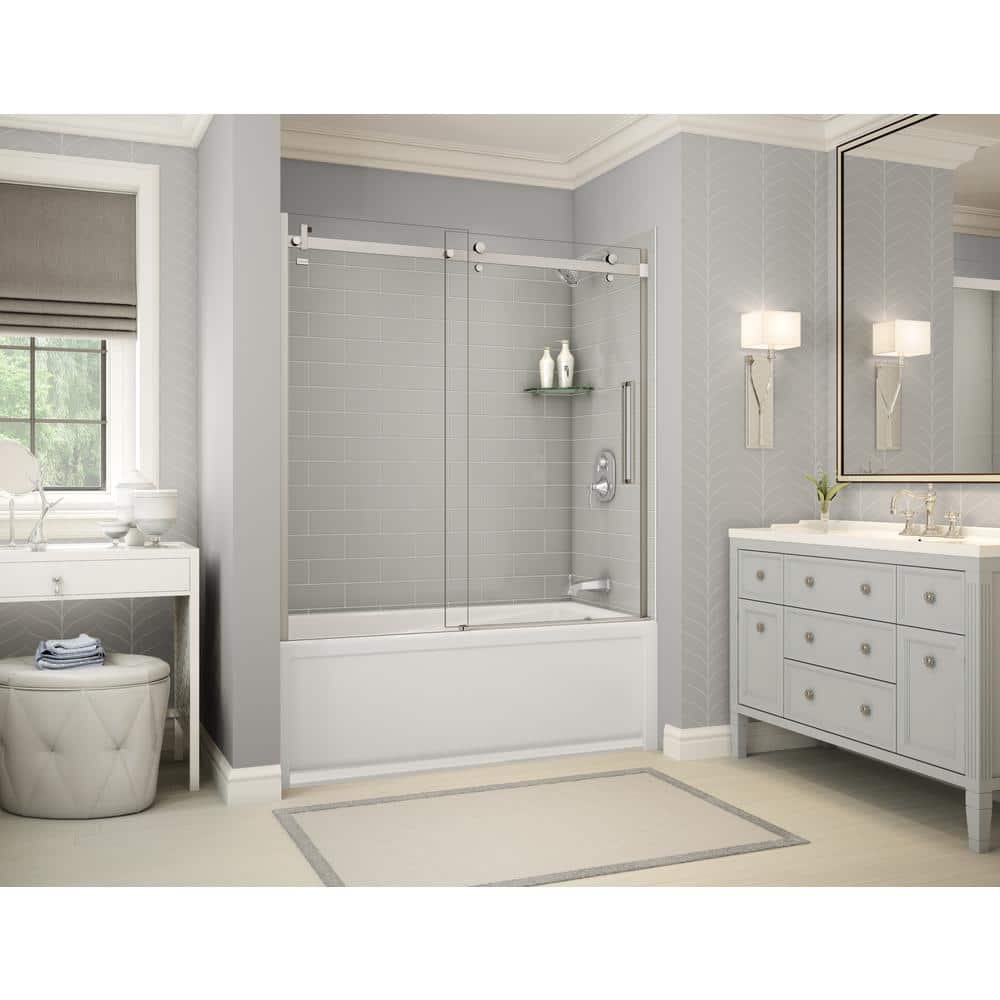 MAAX Utile Metro 32 in. x 60 in. x 81 in. Bath and Shower Combo in Soft  Grey, New Town Right Drain, Halo Door Brushed Nickel 106917-301-500-104 -  The 