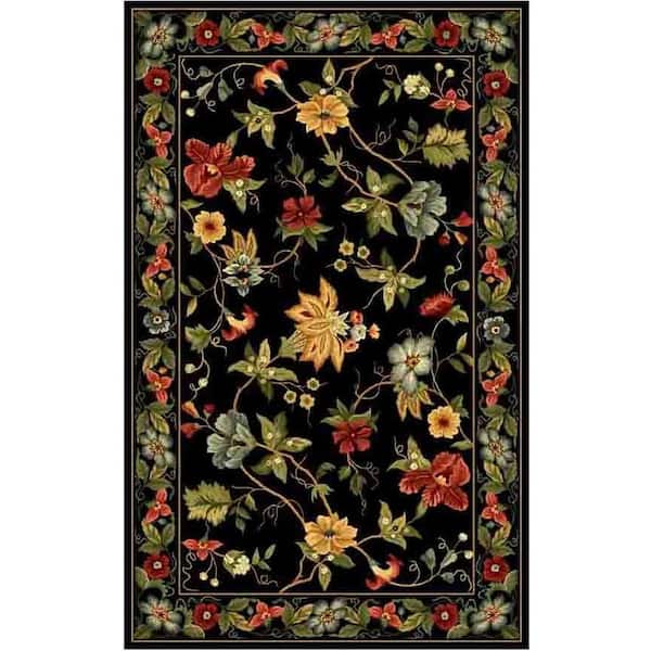 Chelsea Black 5 ft. x 8 ft. Gradient Border Floral Area Rug