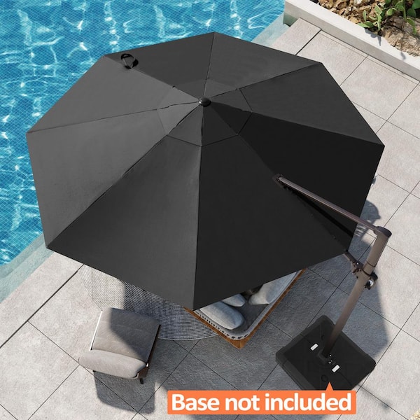 Pellebant 12 x 12 ft. Round Aluminum Outdoor Heavy-Duty 360° Rotation Cantilever Patio Umbrella in Black with No Base
