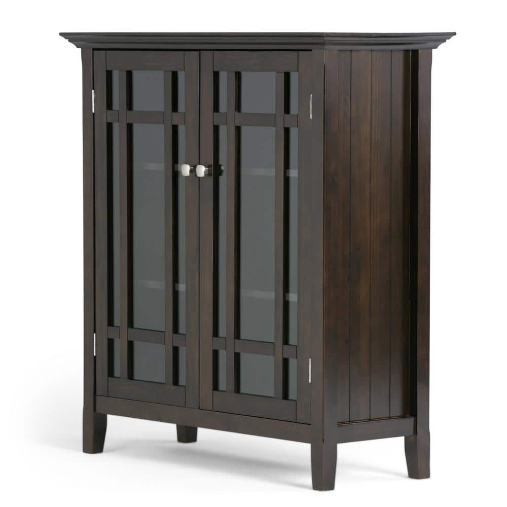 Transitional Dark Tobacco Brown Solid Pine Adjustable Cupboard