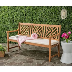 Bradbury 60.6 in. 3-Person Teak Brown Acacia Wood Outdoor Bench with Beige Cushions