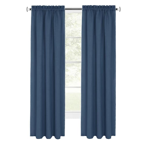 ACHIM Kendal Polyester Light Filtering Window Panel - 52 in. W x 63 in. L in Blue/White