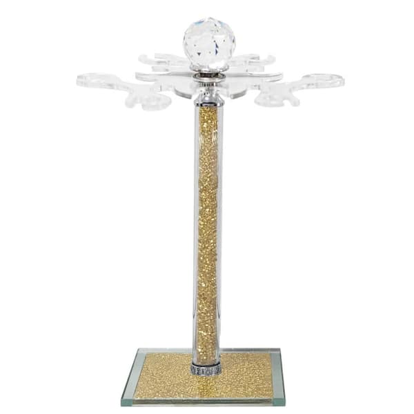 Gold Freestanding Countertop Wine Glass Rack Crushed Diamond Crystal 14 Inch 6 Hook Stemware Holder