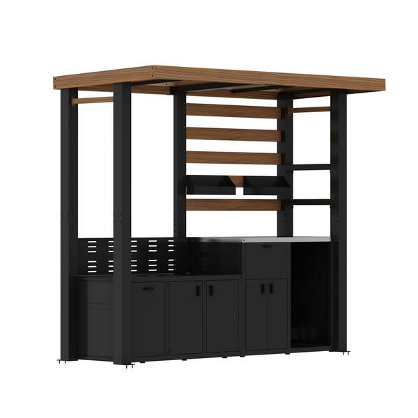 Outdoor Kitchen Series Natural Gas Modular Galvanized Steel Patio Grill Island with Stainless Steel Tabletop in Black