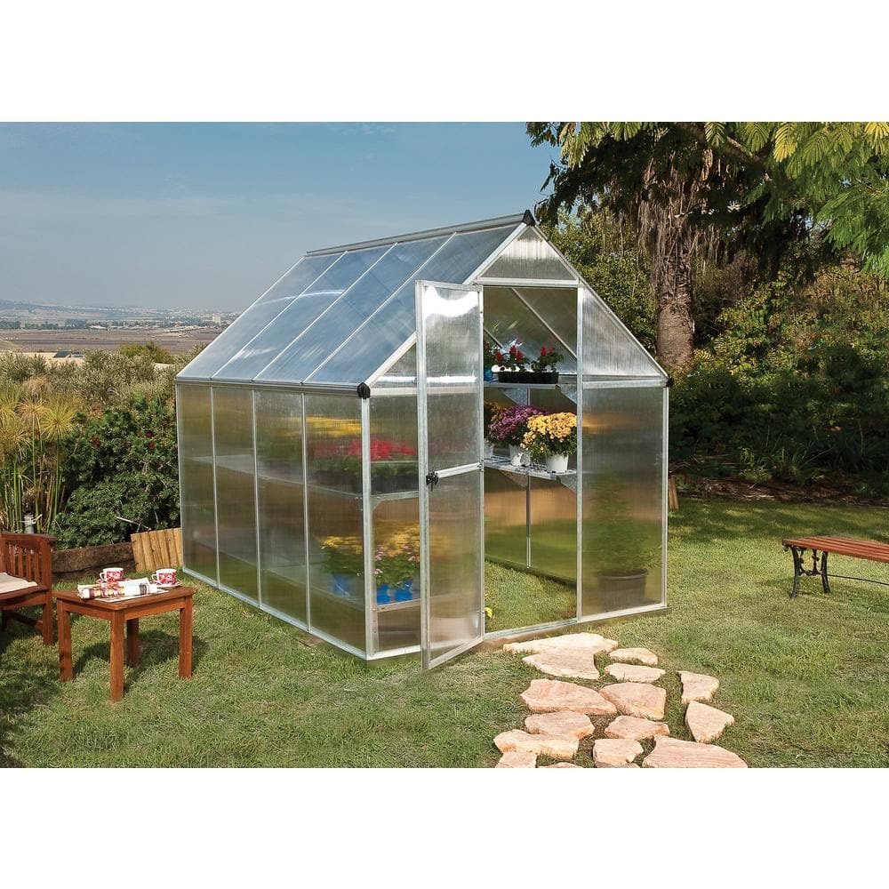Silver Polycarbonate Aluminum Frame Walk-In Greenhouse 6' x 8'