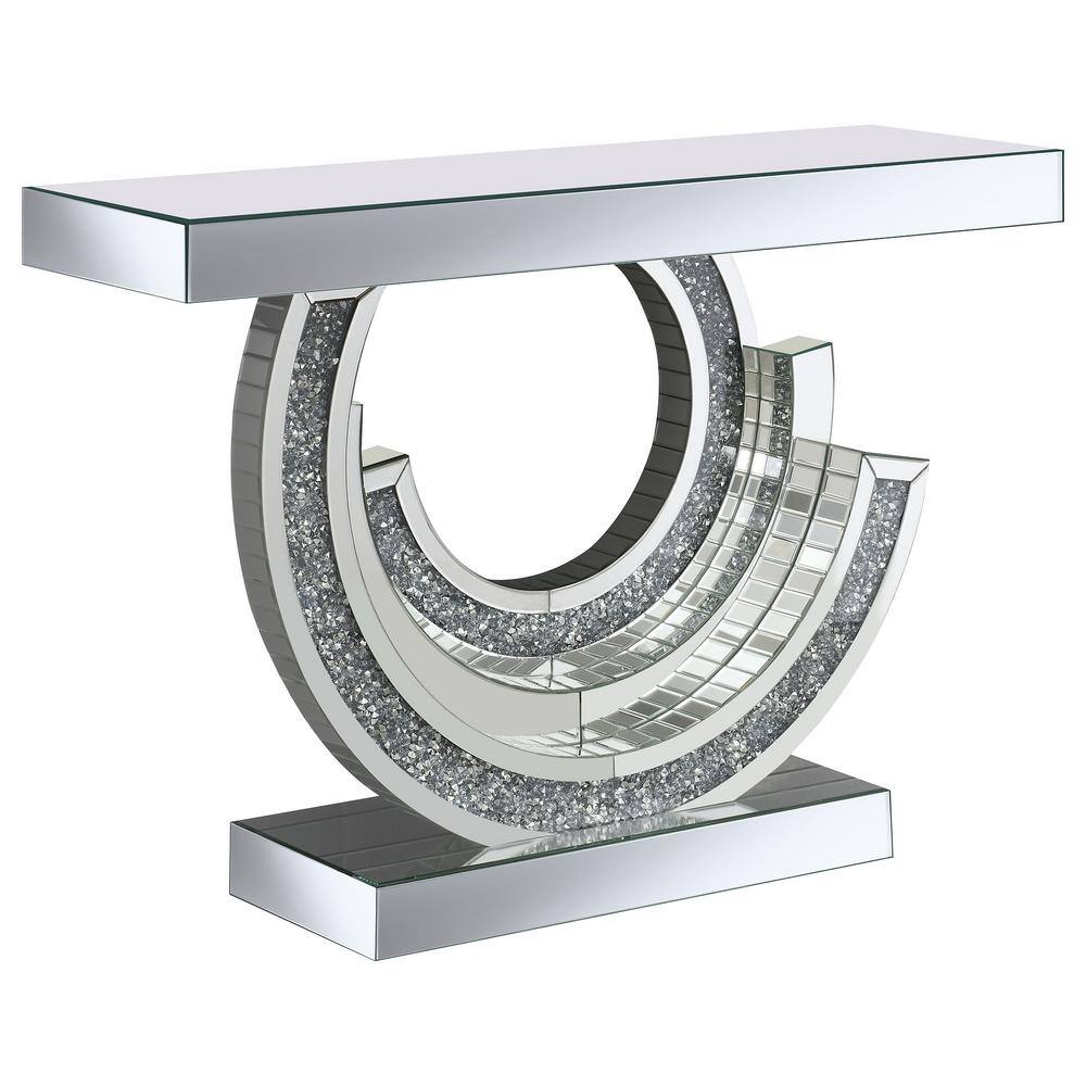 Silver Mirrored Rectangular Console Table with Glass Accents