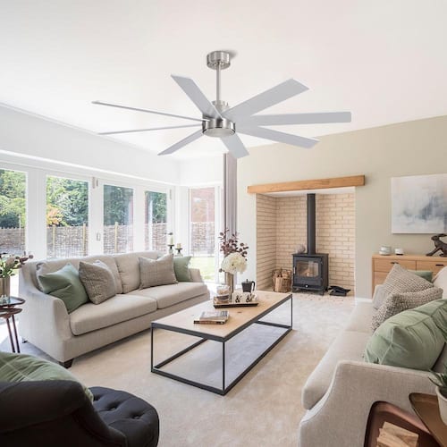 60 in. 8-Plywood Blades Nickel and Silver Indoor Ceiling Fan with Remote MLiAN Ceiling Fans Without Lights