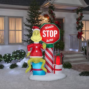 6 ft. Pre-lit Inflatable Airblown with Santa Stop Here Sign Scene