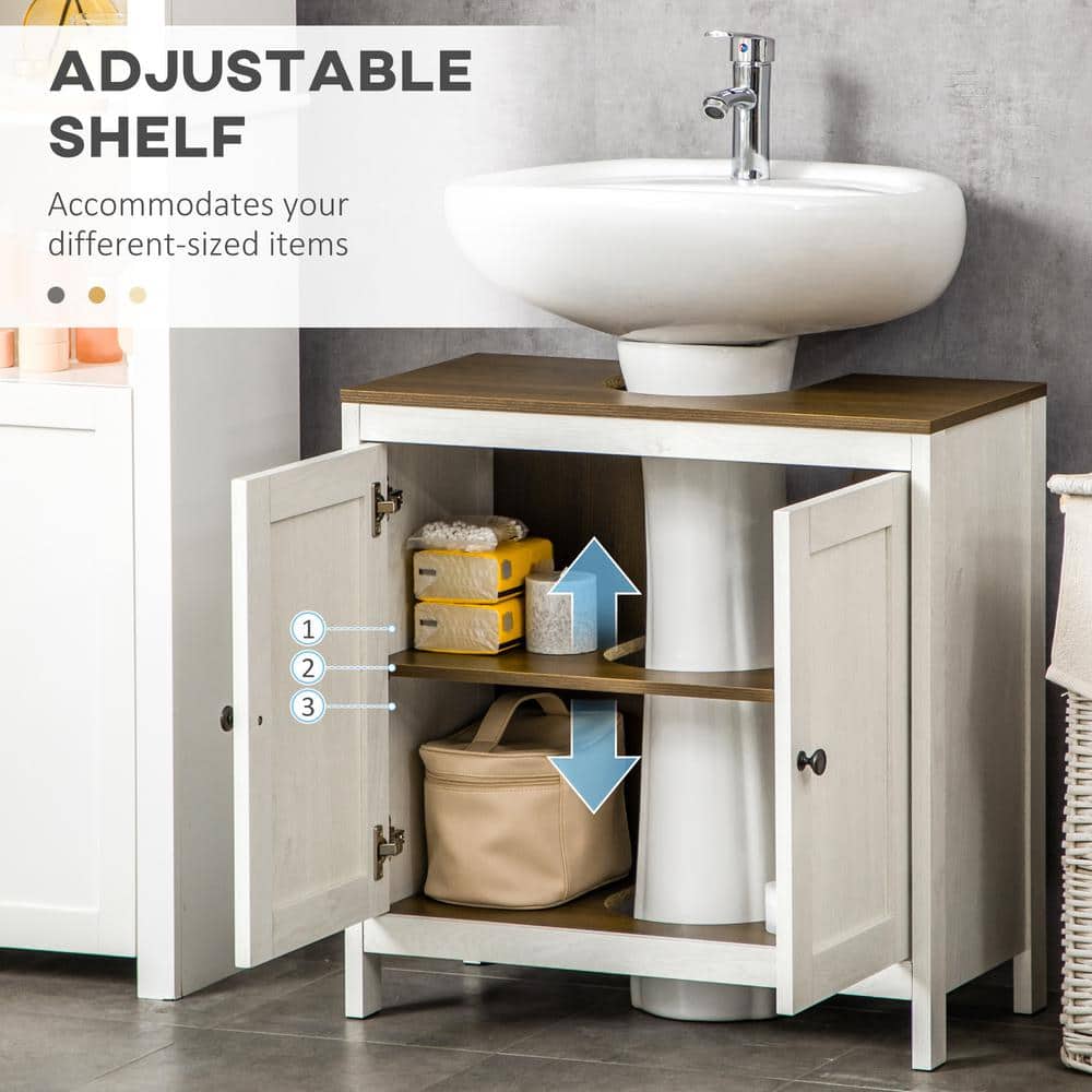 Antique White Freestanding Bathroom Sink Cabinet with Dark Wood Top
