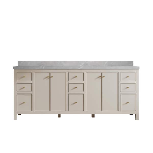 Willow Collections Chicago 84 in. Double Sink Freestanding Fine Grain Bath Vanity with Pearl Gray Qt. Top Unassembled