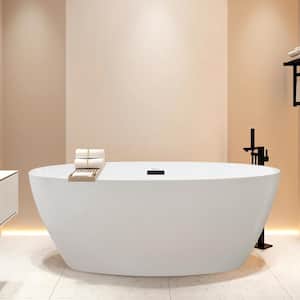 Amiens 69 in. x 40 in. Acrylic Flatbottom Freestanding Soaking Bathtub with Center Drain in White/Matte Black