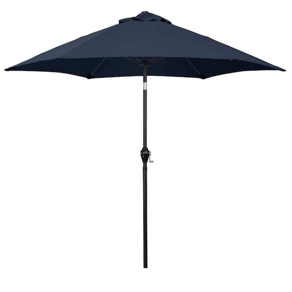 Astella 9 ft. Aluminum Market Patio Umbrella with Fiberglass Ribs, Crank Lift and Push-Buttom Tilt in Navy Blue Polyester