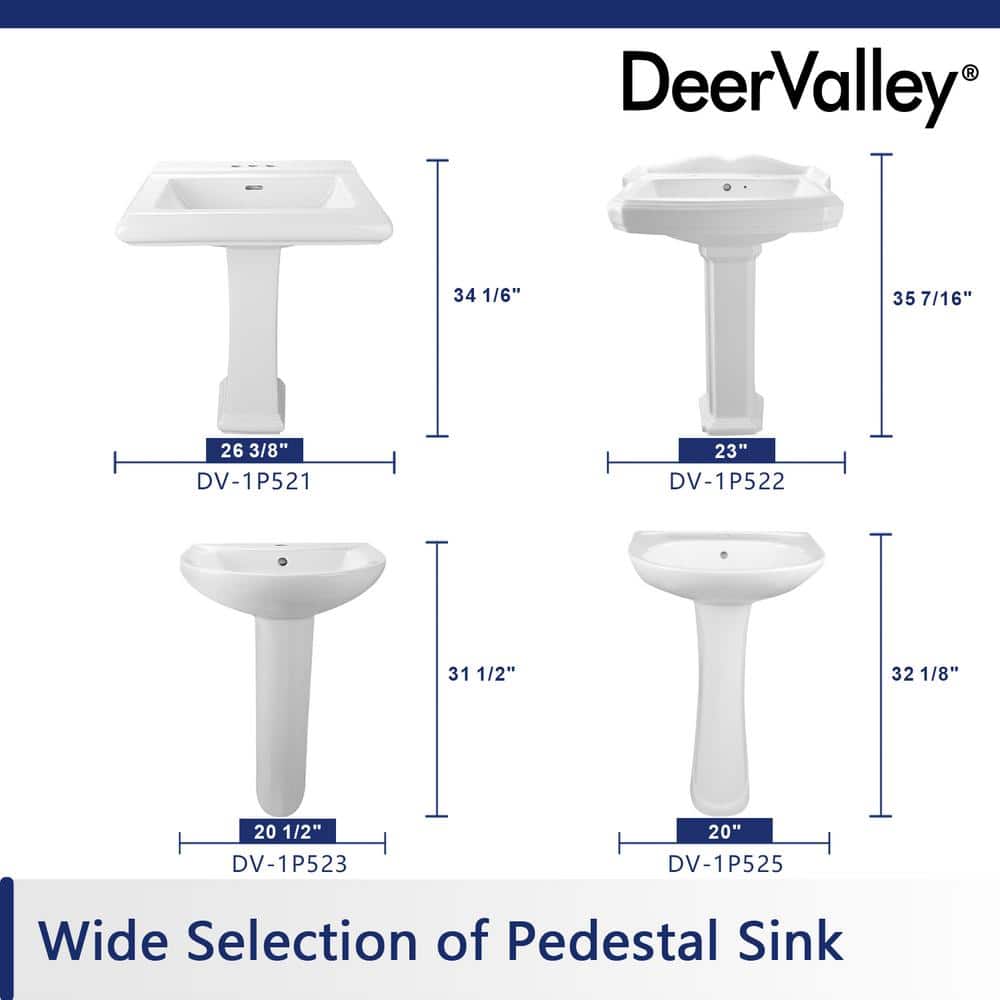 Elegant Apex White Ceramic 34" Rectangular Pedestal Sink with Overflow
