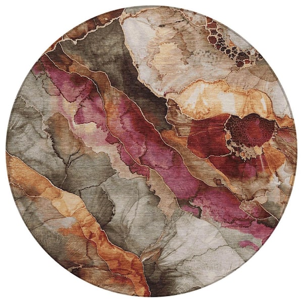 Chantille Machine Washable Indoor/Outdoor Abstract ACN1864 Khaki 8 ft. x 8 ft. Round Rug