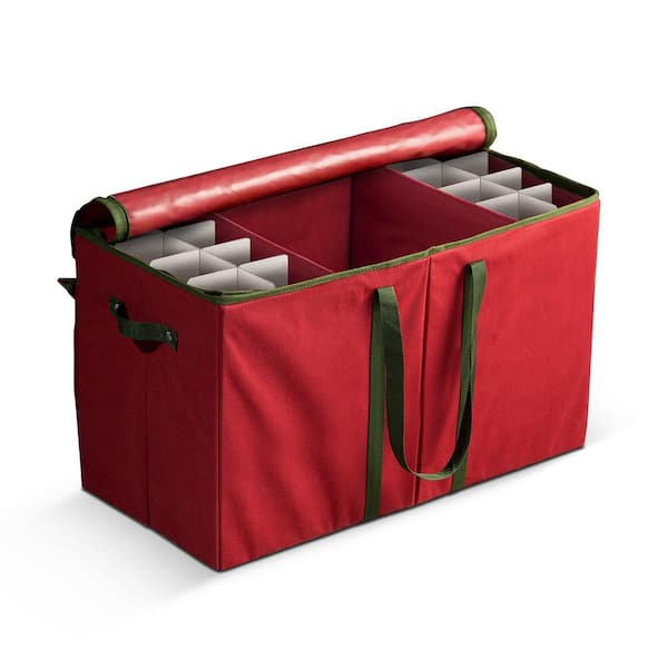 OSTO 25.5 in. Red Non-Woven Fabric Ornament and Figurine Storage Box (80-Ornaments)