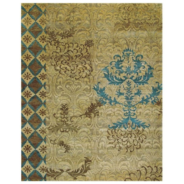 HomeRoots 8 x 12 Tan, Blue, Brown Floral Area Rug