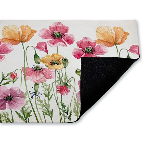 Poppy Place Flower Garden Pink 18 in. x 30 in. Polyester Non-Slip Outdoor Door Mat