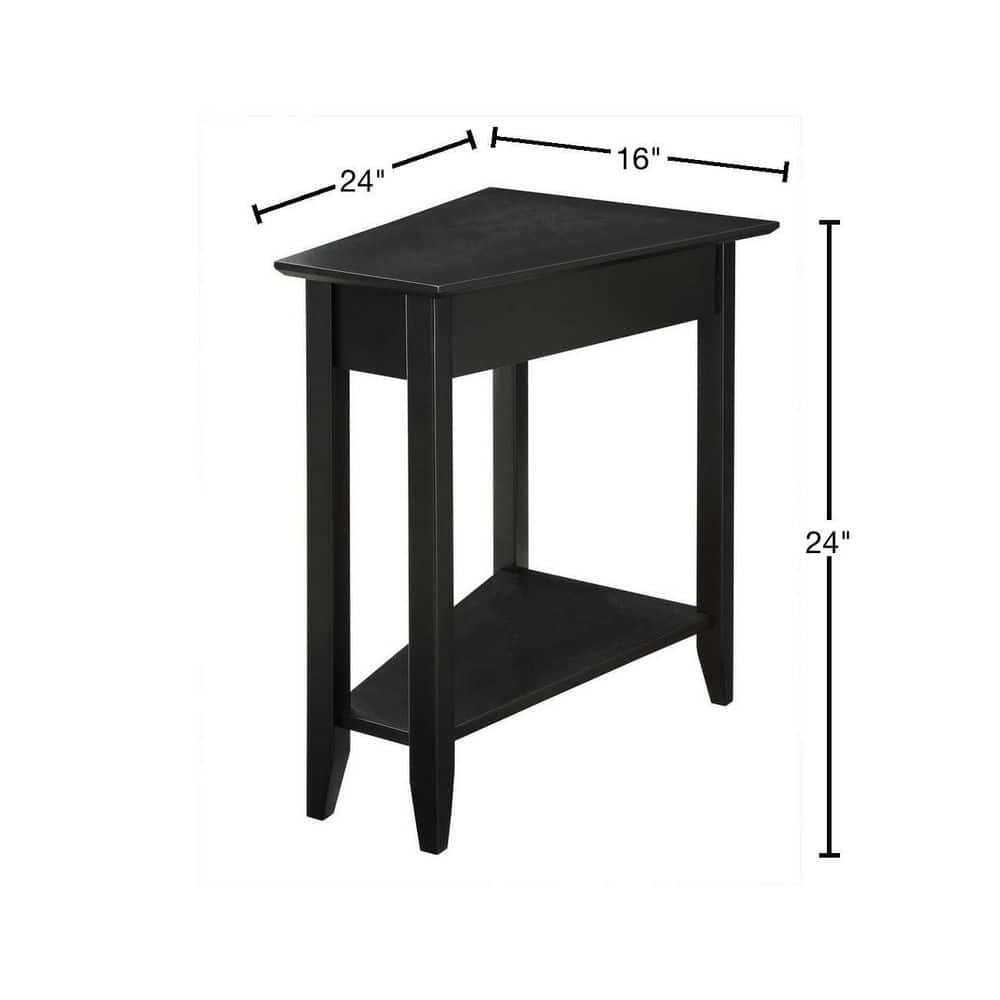 Heritage Triangular Wedge Black Wood End Table with Shelf