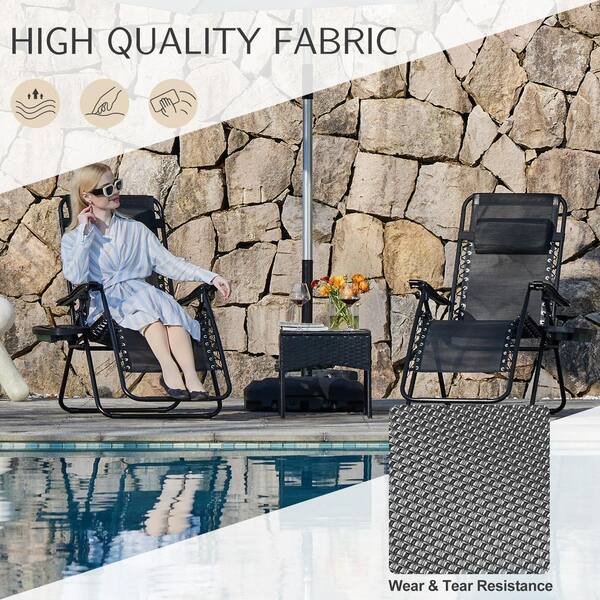 Oyezvary Foldable Black Stainless Steel Outdoor Lounge Chair with