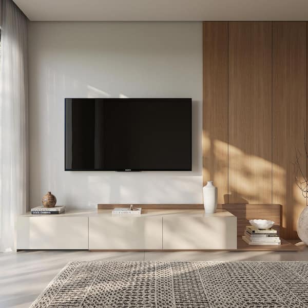 Noa Light Walnut and Ivory Extendable TV Console Fits TV's up to 66 in.