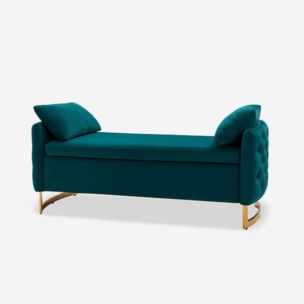 JAYDEN CREATION Andrin Teal 58.5 in. Upholstered Flip Top Storage Bench With Metal Legs