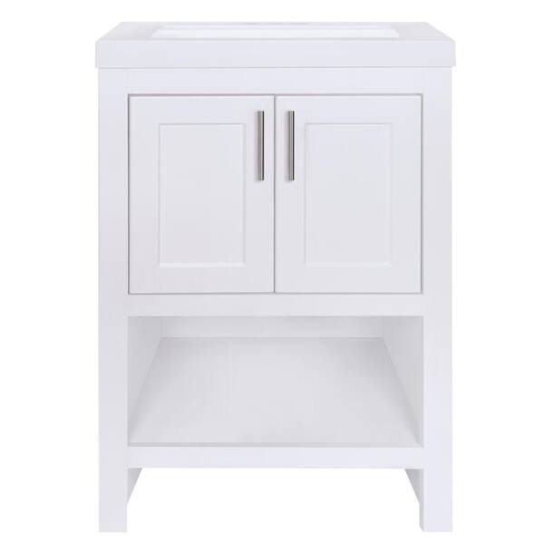 Spa 24 in. W x 18.75 in. D Bath Vanity in White with Cultured Marble Vanity Top in White with White Sink and Mirror