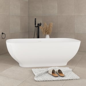 63 in. x 30 in. Stone Resin Freestanding Flatbottom Soaking Bathtub Center Drain in Matte White