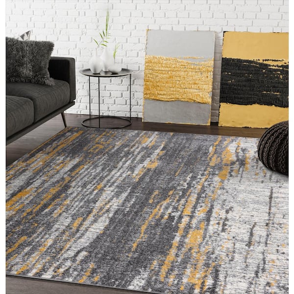 Abani Laa Grey Yellow 2 Ft X 8, Yellow Area Rugs For Living Room