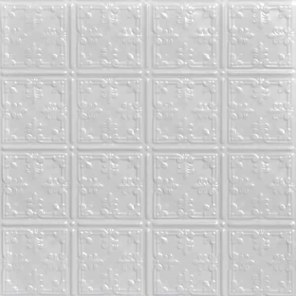 FROM PLAIN TO BEAUTIFUL IN HOURS Florentine White 2 ft. x 2 ft. Decorative Tin Style Lay-in Ceiling Tile (48 sq. ft./Case)