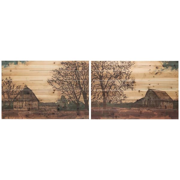 Empire Art Direct "Erstwhile Barn 3 and 4" Arte de Legno Digital Print on Solid Wood Wall Art