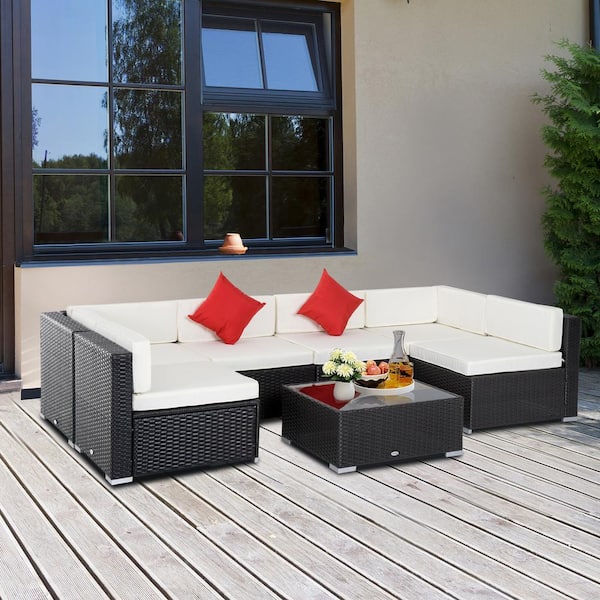 Outdoor Pe Wicker Patio Sofa Sets, White Outdoor Furniture Modern