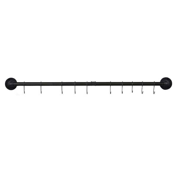 32 inch Black Wall Mounted Industrial Pipe Rack Pot Rack Hanging Rail Organizer for Kitchen with 8 S Hooks Iron