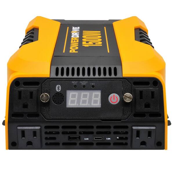 Powerdrive 1500 Watt Power Inverter With 4 Ac Dual Port Standard Usb 2 4 Amp And Usb C 3 0 Amp Port App With Bluetooth Pd1500 The Home Depot