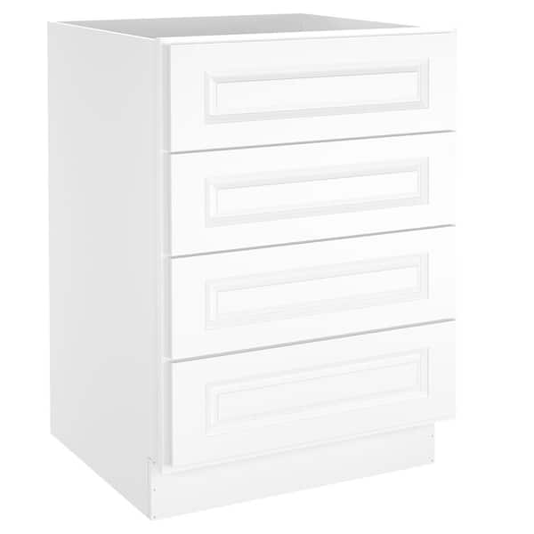 HOMEIBRO 24 in. Wx24 in. Dx34.5 in. H in Raised Panel White Plywood Ready to Assemble Drawer Base Kitchen Cabinet with 4 Drawers