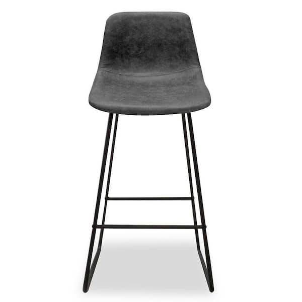 Benjara 26.5 in. Gray and Black Low Back Metal Frame Counter stool with Faux Leather Seat (Set of 2)
