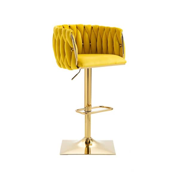 Unbranded 41.34 in. Yellow Vintage Woven Back Metal Bar Stool with Footrest Counter Height Dining Chairs Set of 2