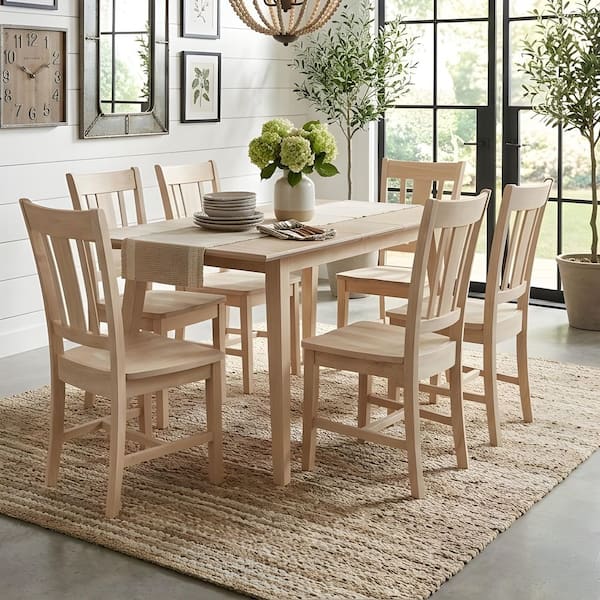 Aurora 7-Piece Rectangular Unfinished Solid Wood Extension Top Dining Room Set (Seats 6)